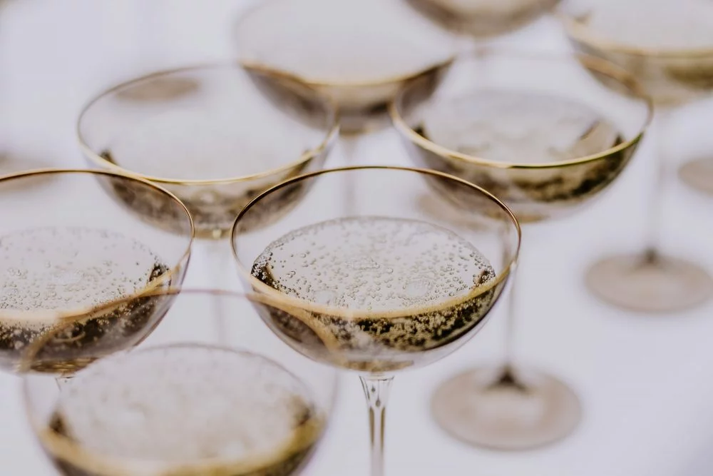 champagne glasses with golden edge